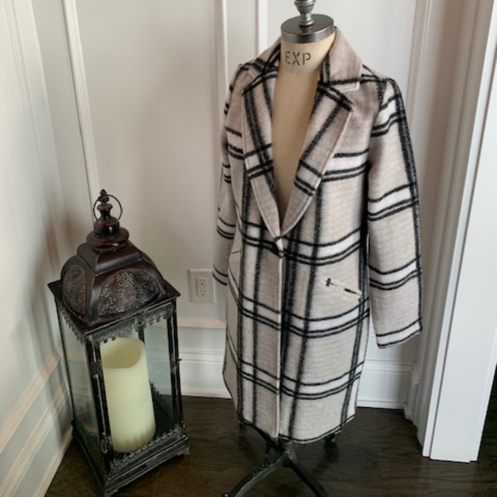 Rachel Zoe Black and White Checkered Trench Coat